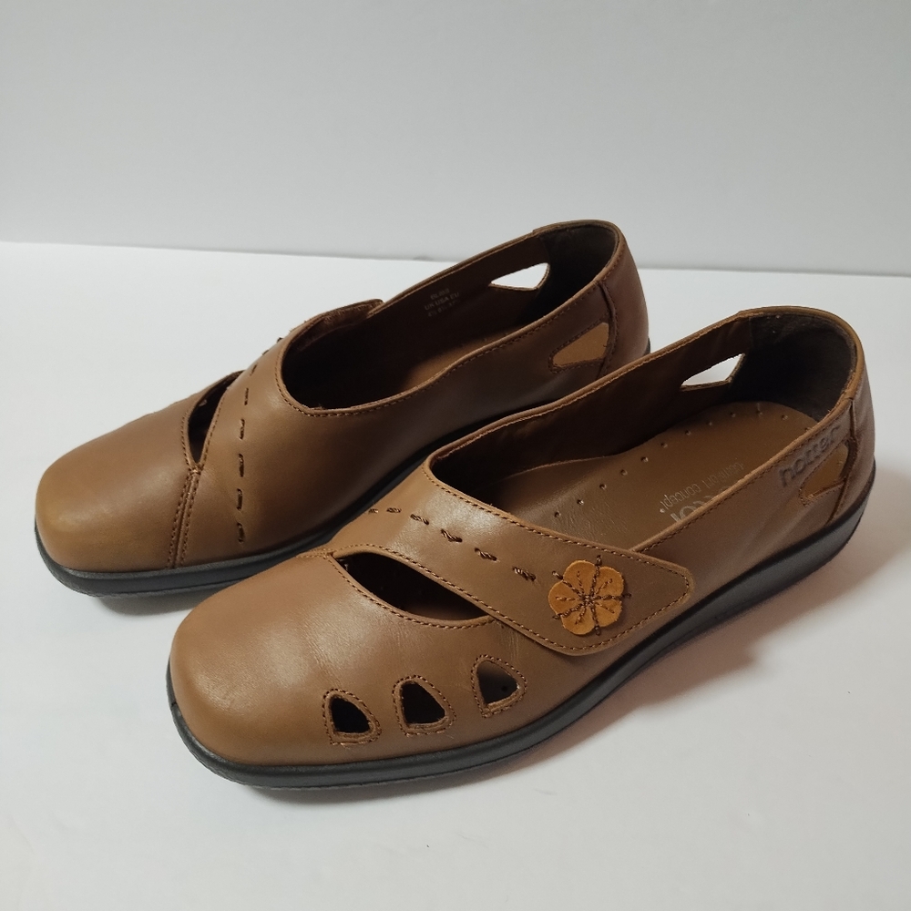 Hotter Bliss Mary Jane Size 6.5 Flat Brown Leather Slip On Women